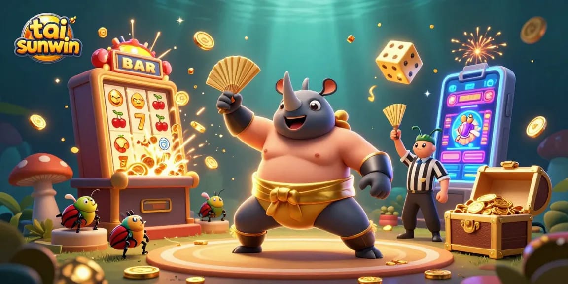Experience the excitement of tai sunwin with our vibrant 3D casino scene featuring unique characters and slot elements.