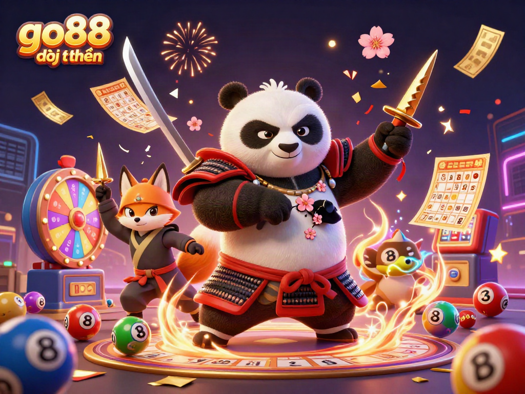 Engage with go88 đổi thưởng through thrilling games represented by a samurai panda and ninja fox.